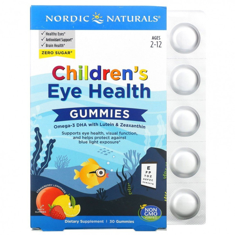 Nordic Naturals, жевательные мармеладки для здоровья глаз, для детей от 2 до 12 лет, со вкусом клубничного лимонада, 30 жевательных мармеладок купить в официальном магазине